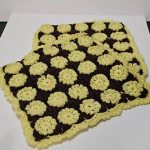 Set of 2 70s Square Hand Crocheted  Pillow Covers ONLY  Hippie Boho Brady Bunch